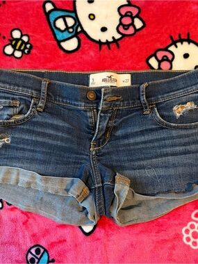 Hollister Dark Blue Rolled Hem Denim Shorts